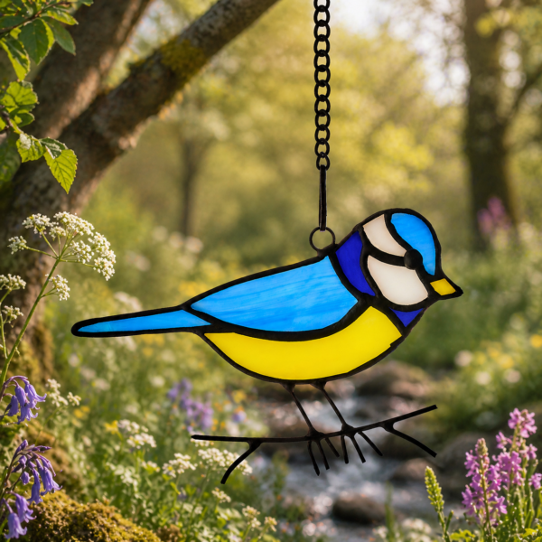 Hangende glas-in-lood vogel - Pimpelmees
