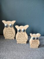 Set van 3 houten uilen